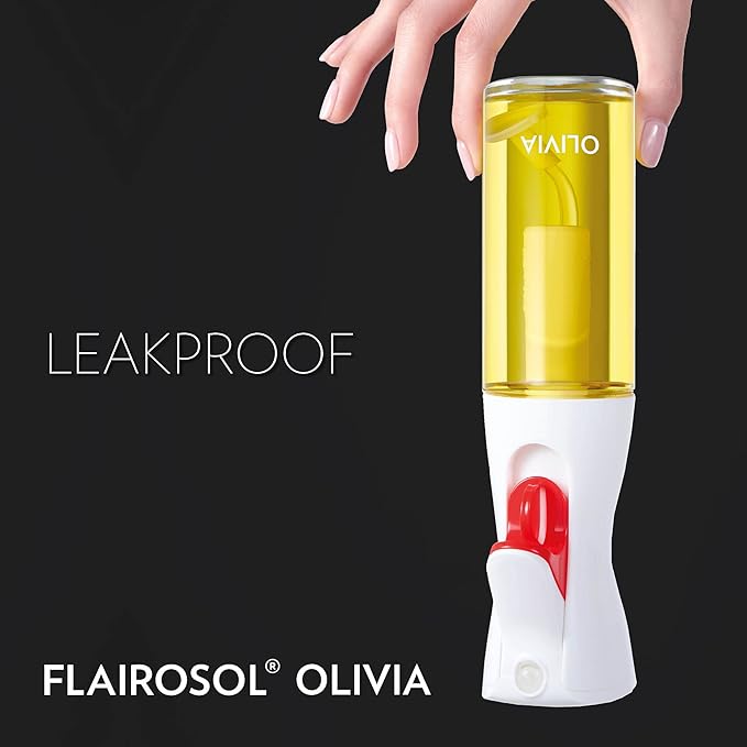 OLIVIA. The Original Advanced Oil Sprayer for Cooking, Salads, BBQs and More, Continuous Spray with Portion Control, Trusted by Chefs. Patented Technology. (Glass Bottle) (White Print) - Image 4