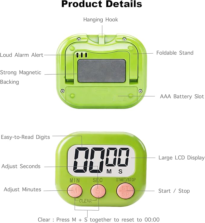 Digital Timer for Classroom Teachers Students, Magnetic Kitchen Countdown Timer, Easy Timers for Kids Homework Study Cooking Gym Game, 6 Pcs - Image 9