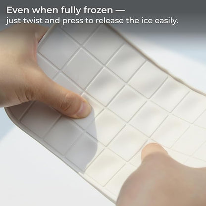 Ice Cube Tray Set with Lid & Bin, 2 Silicone Trays (32-Cube Each, 64 Total), Easy-Release, Stackable, Leak-Proof, Dishwasher Safe, Sand Beige