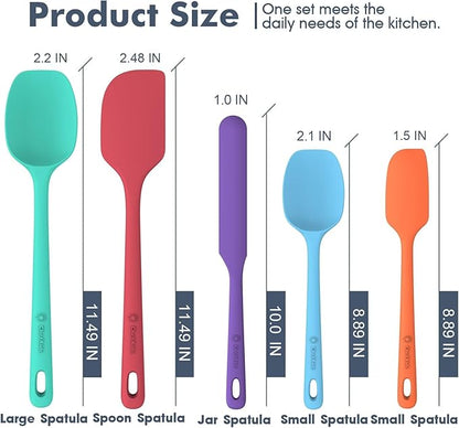 ChefAide 5 Pieces Silicone Spatula Set, Food Grade Rubber Spatula, Upgrade Strong Handle with Ergonomic Grip, Heat Resistant Up to 600°F for Nonstick Cookware, Cooking - Image 2