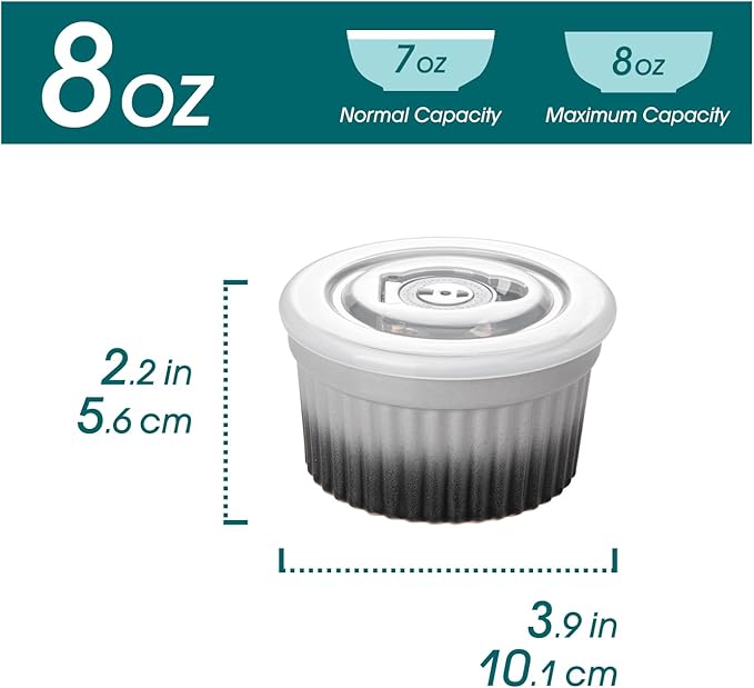 vancasso 8 oz Ramekins with Lid, Porcelain Creme Brulee Souffle Dishes, Grey Pudding Custard Cups Ramiken for Baking, Dishwasher and Oven Safe, Set of 6 - Image 2