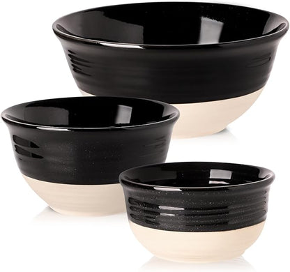HASENSE Ceramic Mixing Bowls Set of 3, 84/40/20 Oz Black & Beige Stoneware Bowls, Farmhouse Bowls for Salad, Soup, Cooking Baking Serving Food, Nesting BowlsDishwasher & Microwave Safe by Hasense