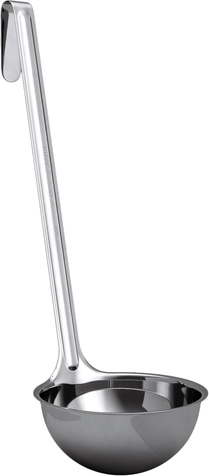 Super Sturdy, Ergonomic 8 Oz. Soup Ladle 1 Pk. Stainless Steel Ladles with Long Handles. Best Kitchen Accessories for Stirring, Portioning and Serving Soups, Chili and Stew in Restaurants and at Home by FoodRestaurantSupplies