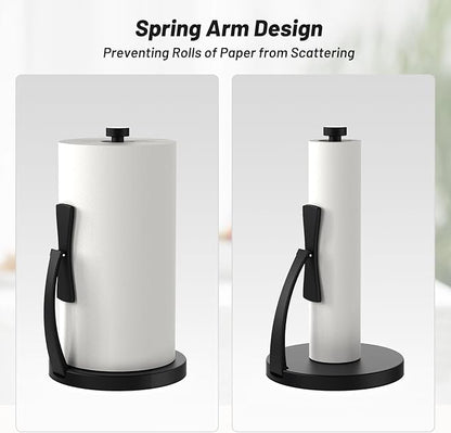VEHHE Paper Towel Holder Countertop, Black Paper Towel Holder with Spring Activated Arm and Damping Effect, Simply Tear Paper Towel Stand for Bathroom and Kitchen (Black) - Image 4