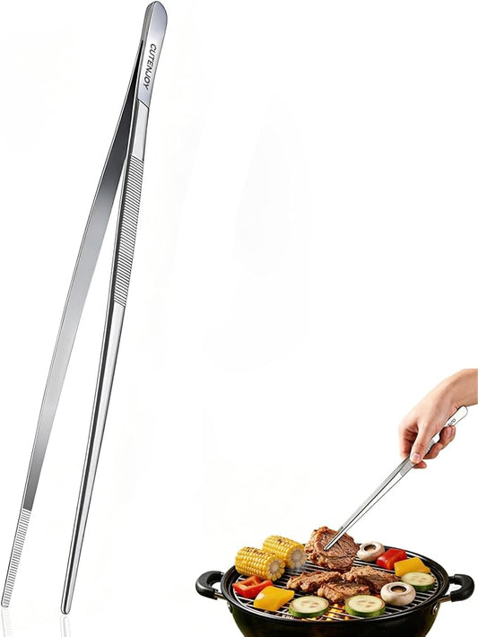 12-Inch Kitchen Tweezers, 18/8 Stainless Steel Metal Fine Tweezers Tongs, Professional Cooking Long Tweezers for Cooking, Chef, Serving Food, Grill, BBQ