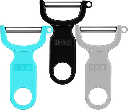 Original Vegetable Peeler, Potato Peelers for kitchen Carbon Steel Blade 3-Pack Grey/Blue/Black by KITCHPOWER