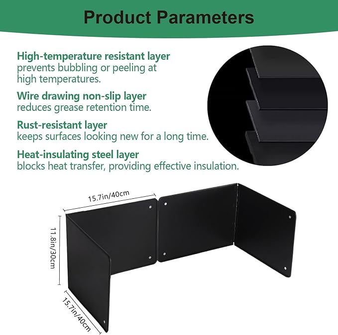 Black Large 2 Pieces 2 Sided Splatter Guard for Frying Stove Top,Oil Splash Guard Cooking for Stove,Non Stick Foldable Splatter Screen for Stove Top - Image 2