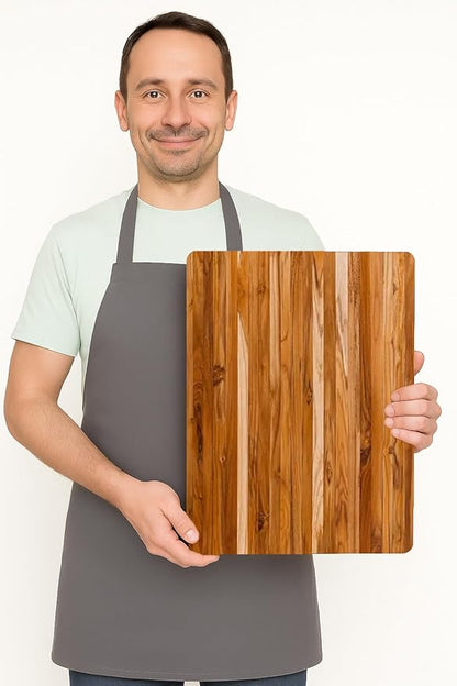 Teakhaus Cutting Board and EON Cutting Board Oil Set - Large (L) Teak Wood Chopping Board & Food-Grade Mineral Oil - 20”L x 15”W x 1.5” Thick - FSC Certified