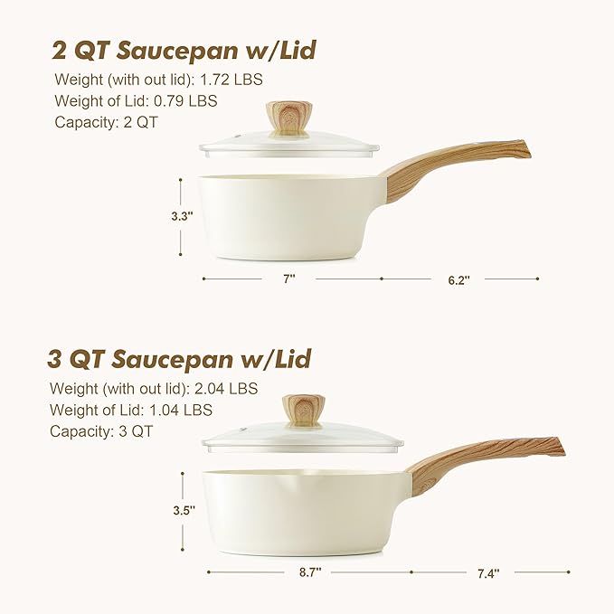 SENSARTE 2.0 & 3.0 Quart Ceramic Sauce Pan Sets with Lid, Cooking Pots Set, Nonstick Saucepan Set with Pour Spout, Small Kitchen Pot, Non toxic Saucepot, Induction Comptable, PFOA PTFE PFAS Free - Image 7