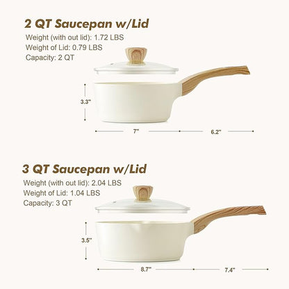 SENSARTE 2.0 & 3.0 Quart Ceramic Sauce Pan Sets with Lid, Cooking Pots Set, Nonstick Saucepan Set with Pour Spout, Small Kitchen Pot, Non toxic Saucepot, Induction Comptable, PFOA PTFE PFAS Free - Image 7
