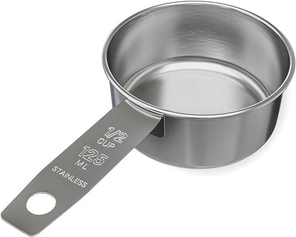 1/2 Cup Stainless Steel Measuring Cup | Sturdy Metal 125 ml | 125 cc | 4 oz | Single Cup for Wet and Dry Ingredients | Great for use as 1/2 Cup Dog Food Scoop - 1 PK by Knupp+Co.