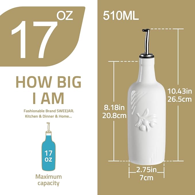 Sweejar Ceramic Olive Oil Dispenser Bottle, 17 FLOZ Oil Bottle with Spout，Porcelain Oil Dispenser for Kitchen,Cooking, Evoo, Vinegar, Soy Sauce, Pack of 1 (Beige) - Image 4