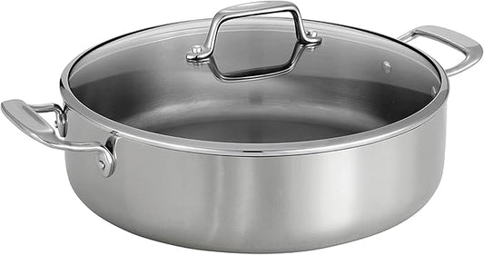 Tramontina Tri-Ply Clad Stainless Steel 6-Quart Braiser Pan with Glass Lid, Induction-Ready, Dishwasher-Safe, NSF-Certified by Tramontina