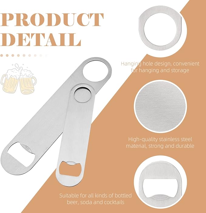 24 Pack Flat Beer Bottle Opener 7 inch Heavy Duty Stainless Steel Flat Bottle Opener Metal Beer Bottle Openers Silver Beer Openers for Bartender Kitchen Bar or Restaurant (Silver, 7 inch) - Image 3