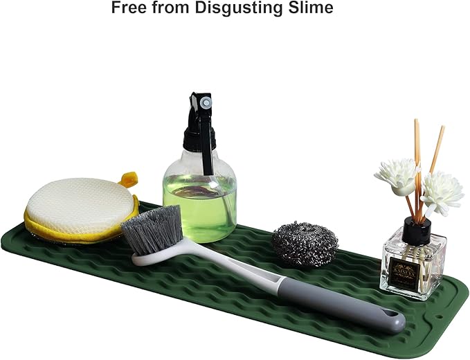 ZLR Silicone Sponge Holder & Sink Caddy Tray (6" x 17") - Narrow Dish Drying Mat for Kitchen Counter - Waterproof Soap Dispenser Organizer, Non-Slip Bathroom Vanity Tray (Dark Green) - Image 8