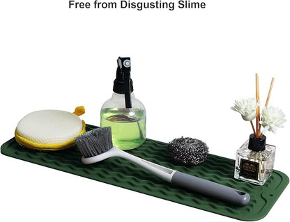 ZLR Silicone Sponge Holder & Sink Caddy Tray (6" x 17") - Narrow Dish Drying Mat for Kitchen Counter - Waterproof Soap Dispenser Organizer, Non-Slip Bathroom Vanity Tray (Dark Green) - Image 8