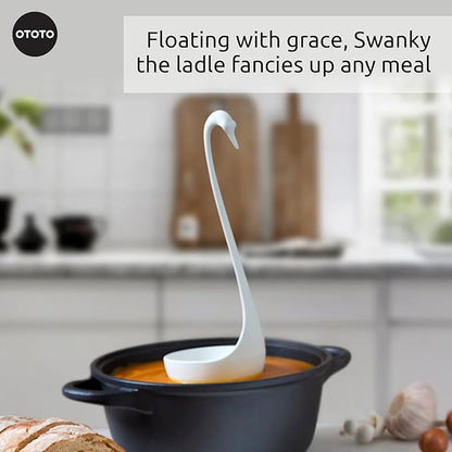 OTOTO Swanky Swan Soup Ladle- Silicone Soup Spoon, BPA-Free, Heat Resistant Soup Ladles For Serving & Cooking - Cute Kitchen Accessories, Unique Kitchen Gifts, Fun Cooking Gadgets (White) - Image 4