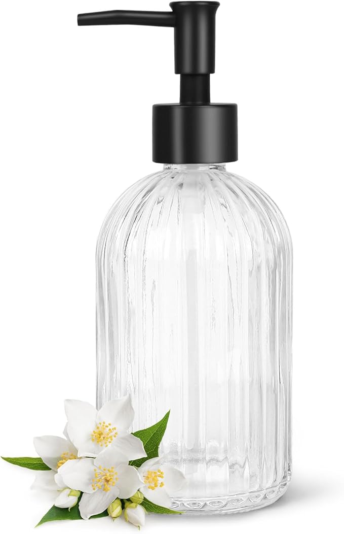 Topsky Glass Soap Dispenser with Plastic Pump, 400ml Liquid Hand Soap Dispenser, Rustproof Pump for Kitchen & Bathroom, Great for Lotions, Essential Oil, Liquid Soaps,Transparent by HomeandKitchenNO1