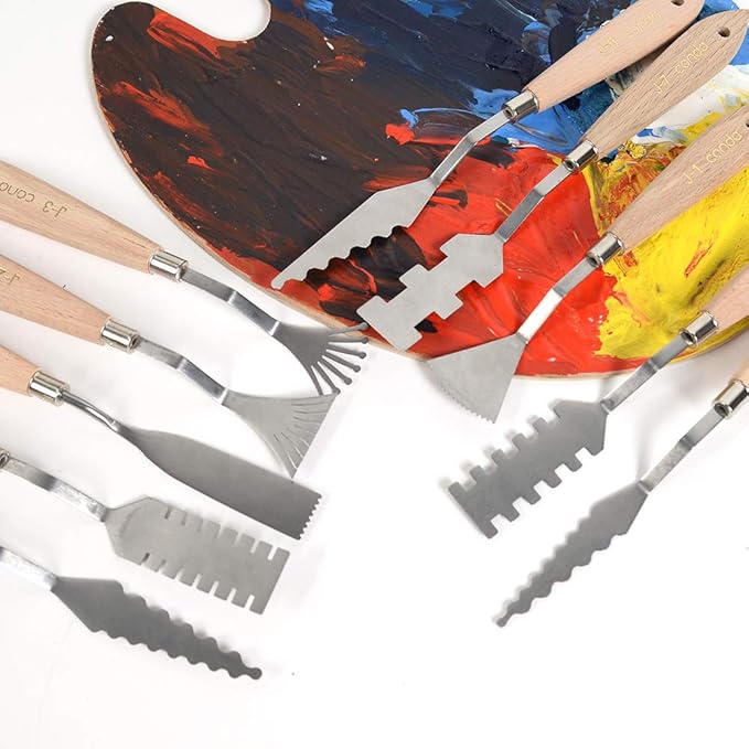 CONDA Palette Knife Set -10Pcs Stainless Steel Spatula Pallet Knife Painting Tools Metal Knives Wood Handle with Different Shapes and Sizes - Image 5
