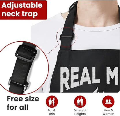 SANDJEST Funny Mens Aprons with Pockets for BBQ Grilling Cooking Grandpa Husband Apron for Birthday Christmas Father's Day