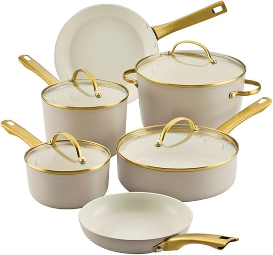 Farberware Forged Induction Ceramic Nonstick Cookware Set, 12-Piece, Taupe Pots & Pans