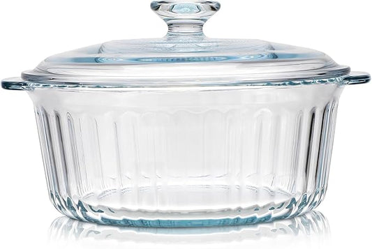 Round Glass Casserole Baking Dish With Lid, Borosilicate Glass, 2.4QT Glass Casserole Dish for Oven