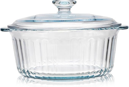 Round Glass Casserole Baking Dish With Lid, Borosilicate Glass, 1.6QT Small Glass Casserole Dish for Oven