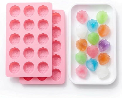 Cute Ice Cube Trays Silicone Chocolate Mold Wax Melt Molds Easy Release Ice Trays Non-Stick Chocolate Soap Pudding Jello Ice Cube Tray (2pcs Strawberry)