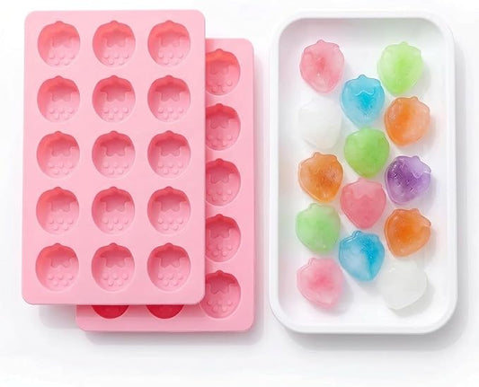 Cute Ice Cube Trays Silicone Chocolate Mold Wax Melt Molds Easy Release Ice Trays Non-Stick Chocolate Soap Pudding Jello Ice Cube Tray (2pcs Strawberry)