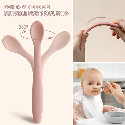 Silicone Baby Feeding Spoons, Training Spoon Self-feeding, First Stage Infant Soft-Tip Easy on Gums, Utensils Supplies, Dishwasher & Boil-proof, 6 Pack - Image 3