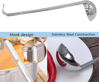 3 Pcs 2 oz Stainless Steel Soup Ladle Set, Long Handle Serving Spoons with Hooked Handles, Kitchen Cooking Utensils for Sauce Gravy Stew - Image 4