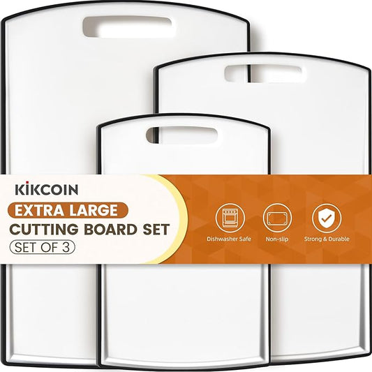 Non Slip Cutting Board, Kikcoin Extra Large Plastic Cutting Boards for Kitchen Dishwasher Safe Chopping Board Set of 3 with Juice Grooves, Easy Grip Handle by Kikcoin