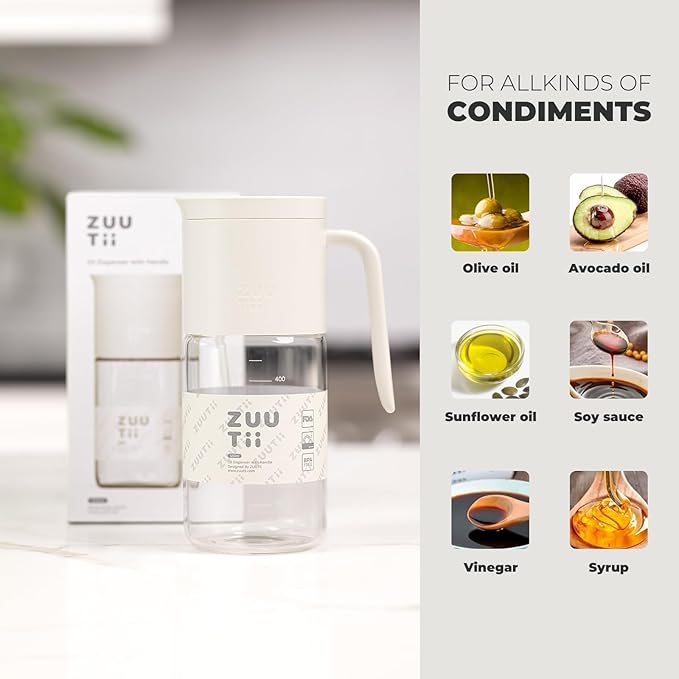 Zuutii Olive Oil Dispenser Bottle 18.6oz – Auto Flip Glass Vinegar Bottle with No-Drip Spout for Kitchen Cooking, Oil and Sauce Dispenser, Light Cream - Image 4