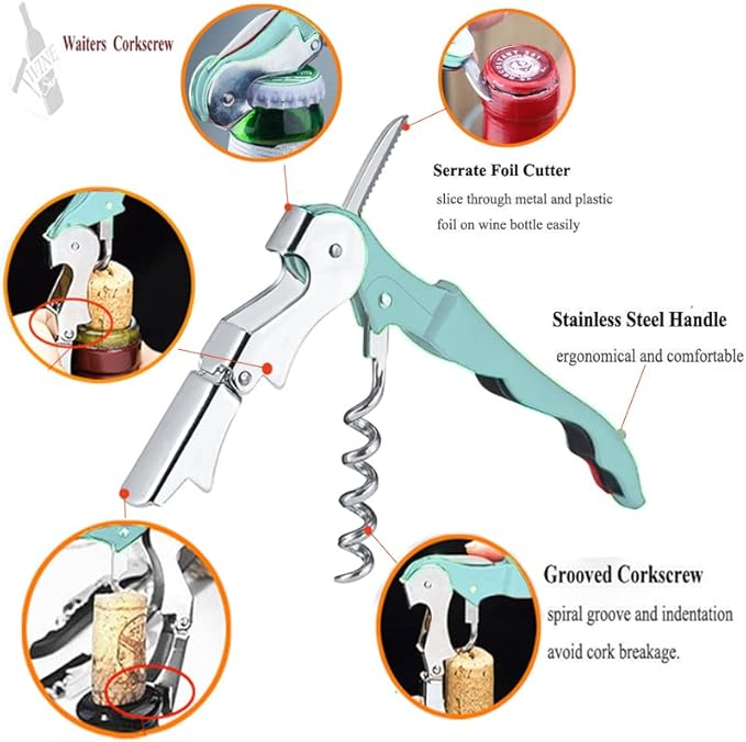 Professional Waiter Corkscrew Wine Openers Set(2PCS), Heavy Duty Stainless Steel Hinges Wine Key for Restaurant Waiters, Sommelier, Bartenders - Image 2