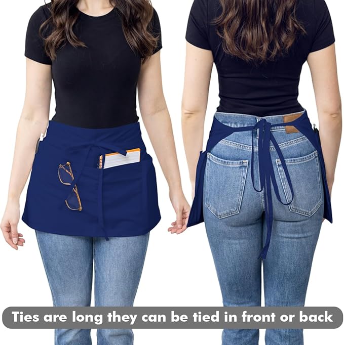 Dreamology Waitress Apron with Pockets,Server Aprons with 3 Pockets,Short & Half Aprons Men & Women,Cooking, Gardening and Waist Apron,Serving Apron for Waitresses | Extra Long Strap (3 Pack)