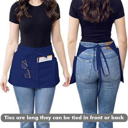 Dreamology Waitress Apron with Pockets,Server Aprons with 3 Pockets,Short & Half Aprons Men & Women,Cooking, Gardening and Waist Apron,Serving Apron for Waitresses | Extra Long Strap (3 Pack)