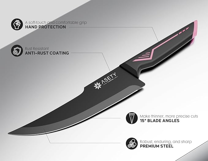 Knife Set - 15 PCS Kitchen Knife Set with Built-in Knife Sharpener Block - Stainless Steel Knife Block Set - Dishwasher Safe, Elegant Box for Her Women Wife, Mothers Day, Pink - Image 9