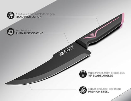 Knife Set - 15 PCS Kitchen Knife Set with Built-in Knife Sharpener Block - Stainless Steel Knife Block Set - Dishwasher Safe, Elegant Box for Her Women Wife, Mothers Day, Pink - Image 9