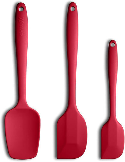 Silicone Spatula 3‑Piece Set Heat Resistant 600°F Non‑Stick Rubber Spatulas with Stainless Steel Core ALLWIN HOUSEWARE Large Spatula, Spoonula & Mini Spatula for Cooking & Baking, Wine Red