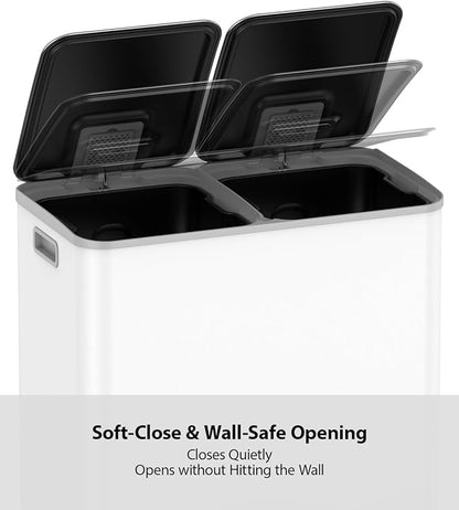 Lovewind Dual Trash and Recycling Bins for Kitchen, 2 * 11-Gallon Stainless Steel Double Trash Can, Step-On Garbage and Recycle Combo, Quiet Close, Pet-Proof, Compatible with 13-Gallon Bags, White - Image 5
