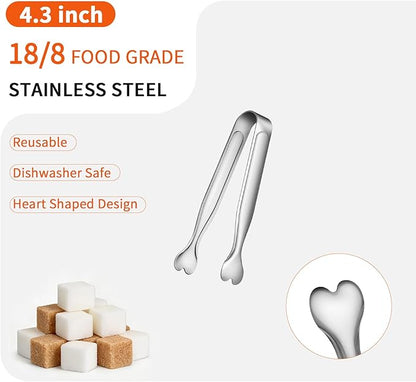 6 Pcs Mini Serving Tongs, 4.3 Inch Heart-Shaped Small Ice Tongs, Food Grade Stainless Steel Silver Tongs for Sugar Cube, Appetizers, Dessert, Tea Party, Home Kitchen, Coffee Bars, Dishwasher Safe - Image 3
