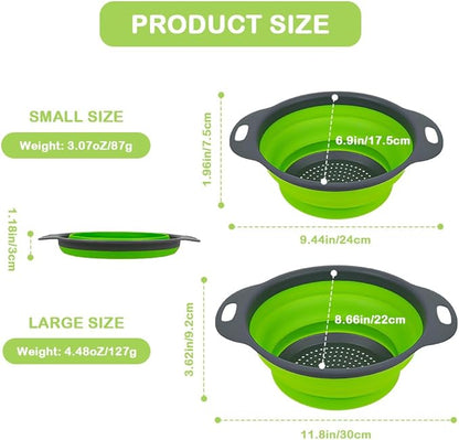 AUAUY 2 Pack Collapsible Colander Set, Round Silicone Folding Collapsible Strainers with Plastic Handles, Eco-Friendly Food Strainer for Kitchen Draining Pasta Vegetables Fruits-1 Large and 1 Small - Image 6