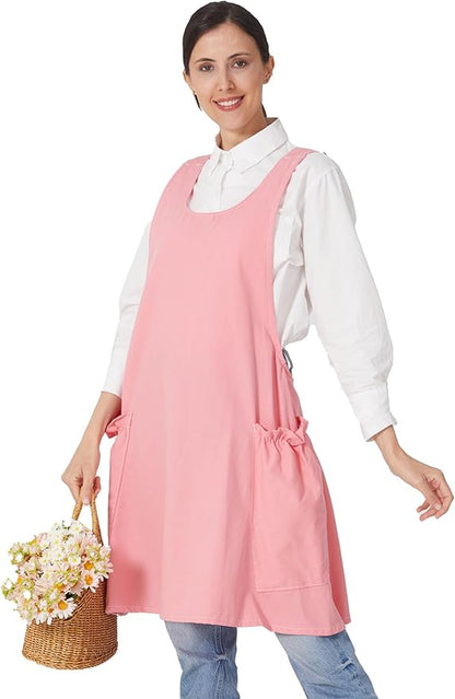 Cozy Adjustable Cross Back Aprons for Women with Pockets Cotton Linen Cooking Kitchen Baking