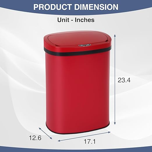 PayLessHere | 13 Gallon Stainless Steel Trash Can | Red | Automatic Touchless Lid with Motion Sensor | Kitchen Garbage Can with Waterproof Design | for Home, Office, Bathroom | Pack of 1 - Image 7