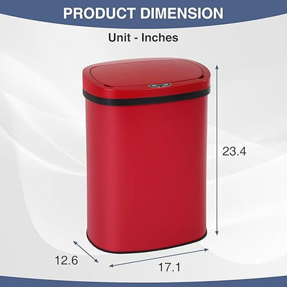 PayLessHere | 13 Gallon Stainless Steel Trash Can | Red | Automatic Touchless Lid with Motion Sensor | Kitchen Garbage Can with Waterproof Design | for Home, Office, Bathroom | Pack of 1 - Image 7