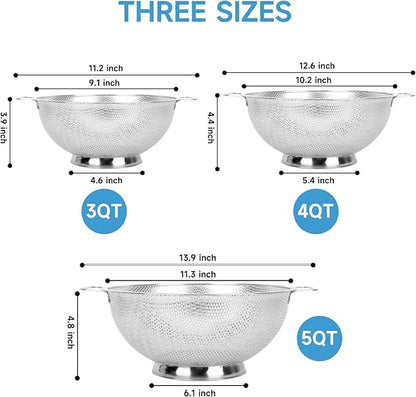 Colander for Kitchen, 4QT, Stainless Steel Colander Strainer with Handle for Fruits Vegetables Cooking Food, Dishwasher Safe - Image 2