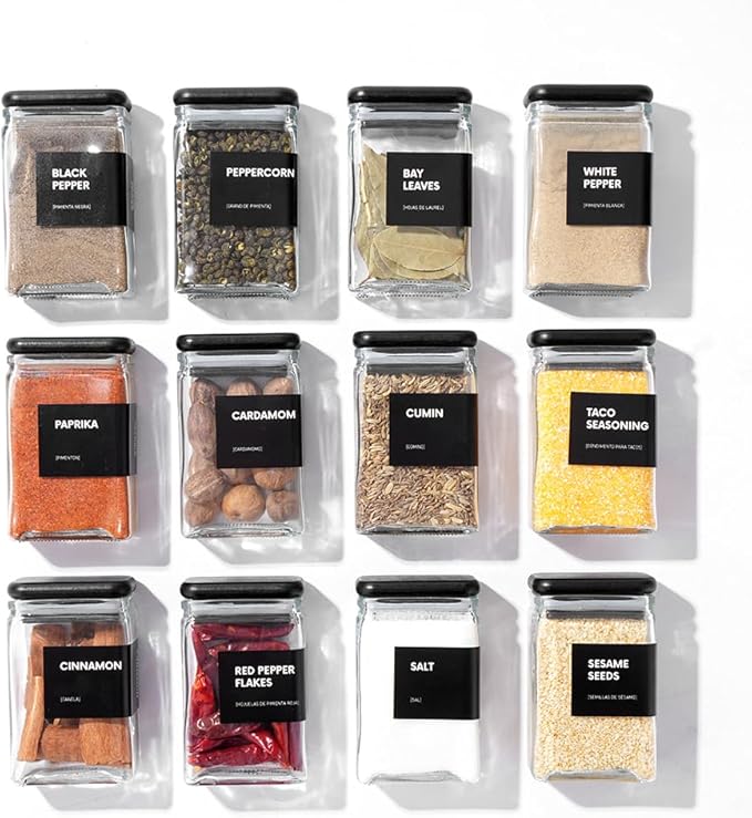 APT 1101 Glass Storage Jars with Bamboo Lid, glass canisters with airtight lids, Clear jars with lids for Spice, Cookie, Candy, Tea, Coffee Bean and Rice (Black, Spice Jar Set (4 oz, set of 12)) by APT1101