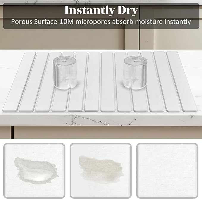 Large Stone Dish Drying Mats for Kitchen Counter, 28"(L)×16"(W), Quick Drying Collapsible Dish Drying Mat, Absorbent Eco-Friendly Diatomaceous Earth Mats for Dishes Bottles, Match Any Countertop - Image 2