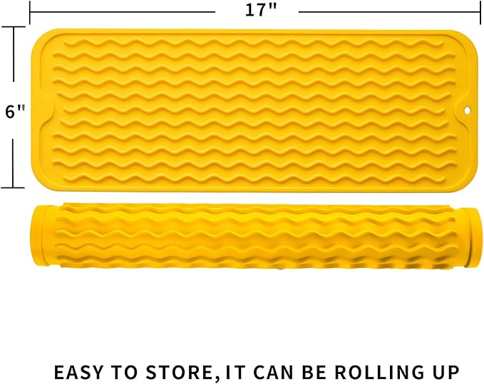 MicoYang Silicone Dish Drying Mat for Multiple Usage,Easy clean,Eco-friendly,Heat-resistant Silicone Mat for Kitchen Counter,Sink,Bar,Bottle,or Cup Yellow M 17 inches x 6 inches - Image 2