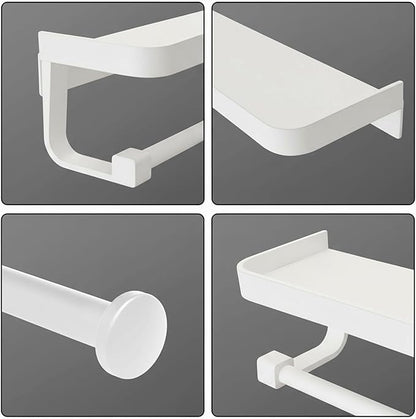 JOOM Hand Towel Holder for Bathroom -Paper Towel Holder Wall Mount - for Bathroom Black Paper Towel Holder with Shelf -Kitchen Towel Holder White